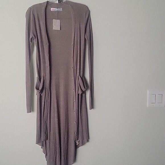 NWT Free People Long Brown Taupe Ribbed Up Maxi Cardigan Duster Pockets Sweater - Picture 5 of 15